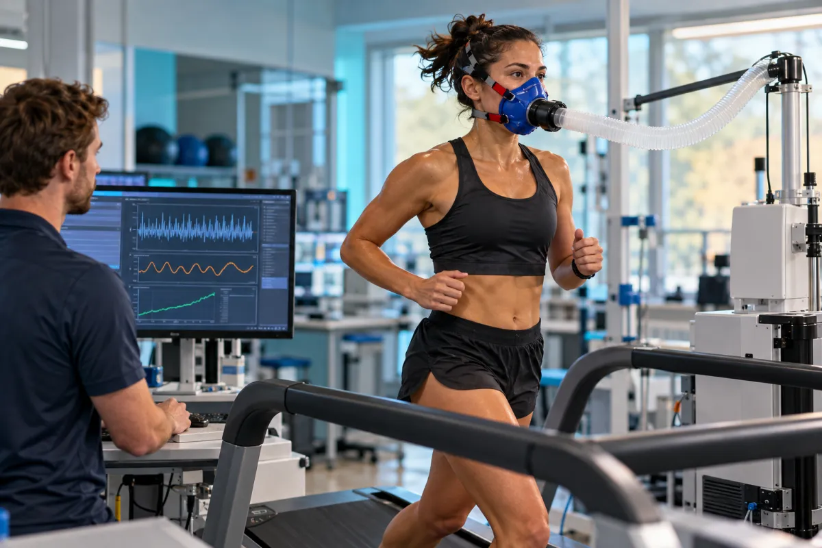 Runner completing a laboratory VO2 max treadmill test