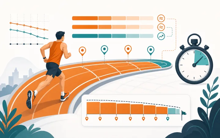 Illustration of track segments, lap markers, stopwatch, and split bars